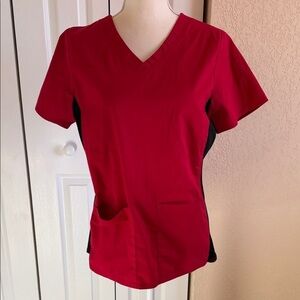 Scrubstar Red and Black V-Neck Short Sleeve Top